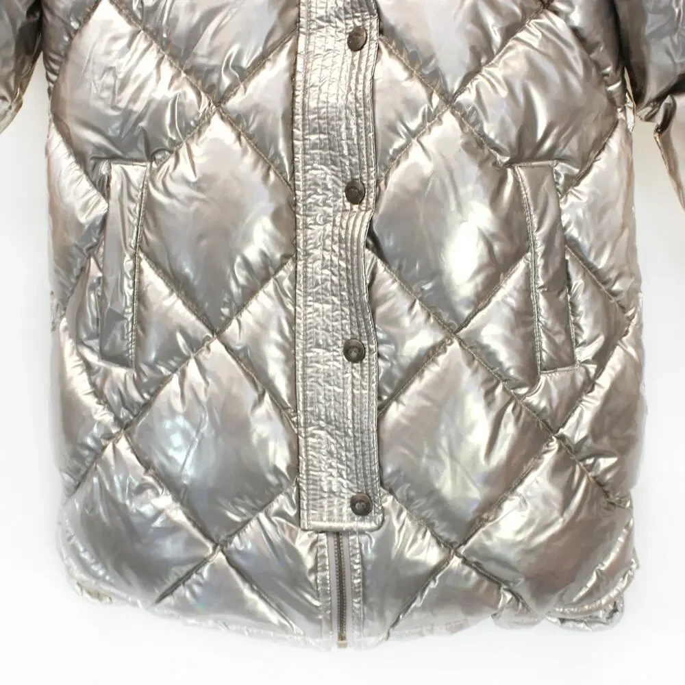 Appaman Kids Quilted Metallic Parka Jacket Sherpa Lined Hooded Faux Fur Size 10Y